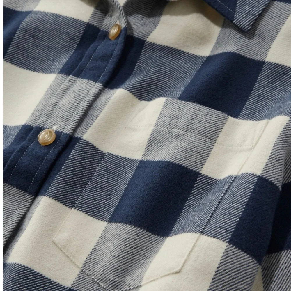 L.L. Bean Navy and Cream Checkered Button-Down Shirt - Picture 5 of 7